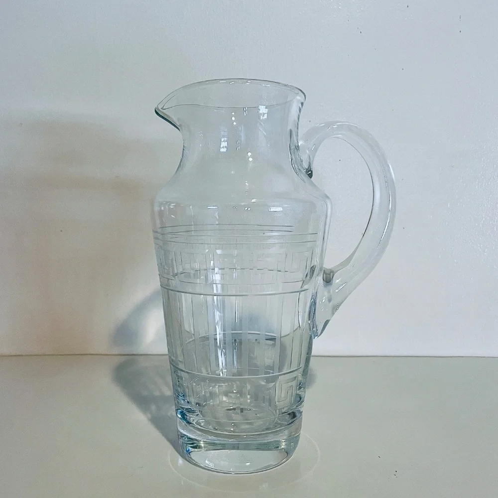 Versace x Rosenthal Meandre Greek Key Clear Glass Crystal Pitcher Vintage - Picture 3 of 14